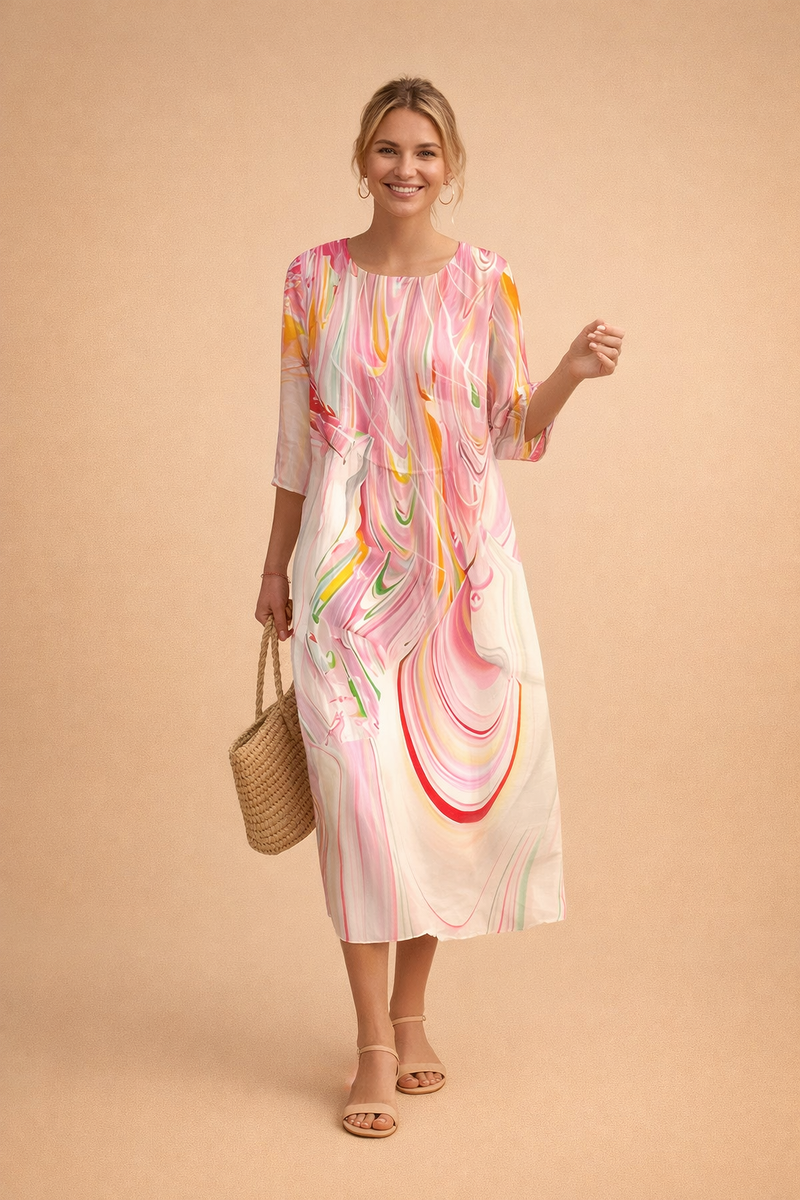 Ladies Elegant Midi Dress with Floral Print and Airy Fit