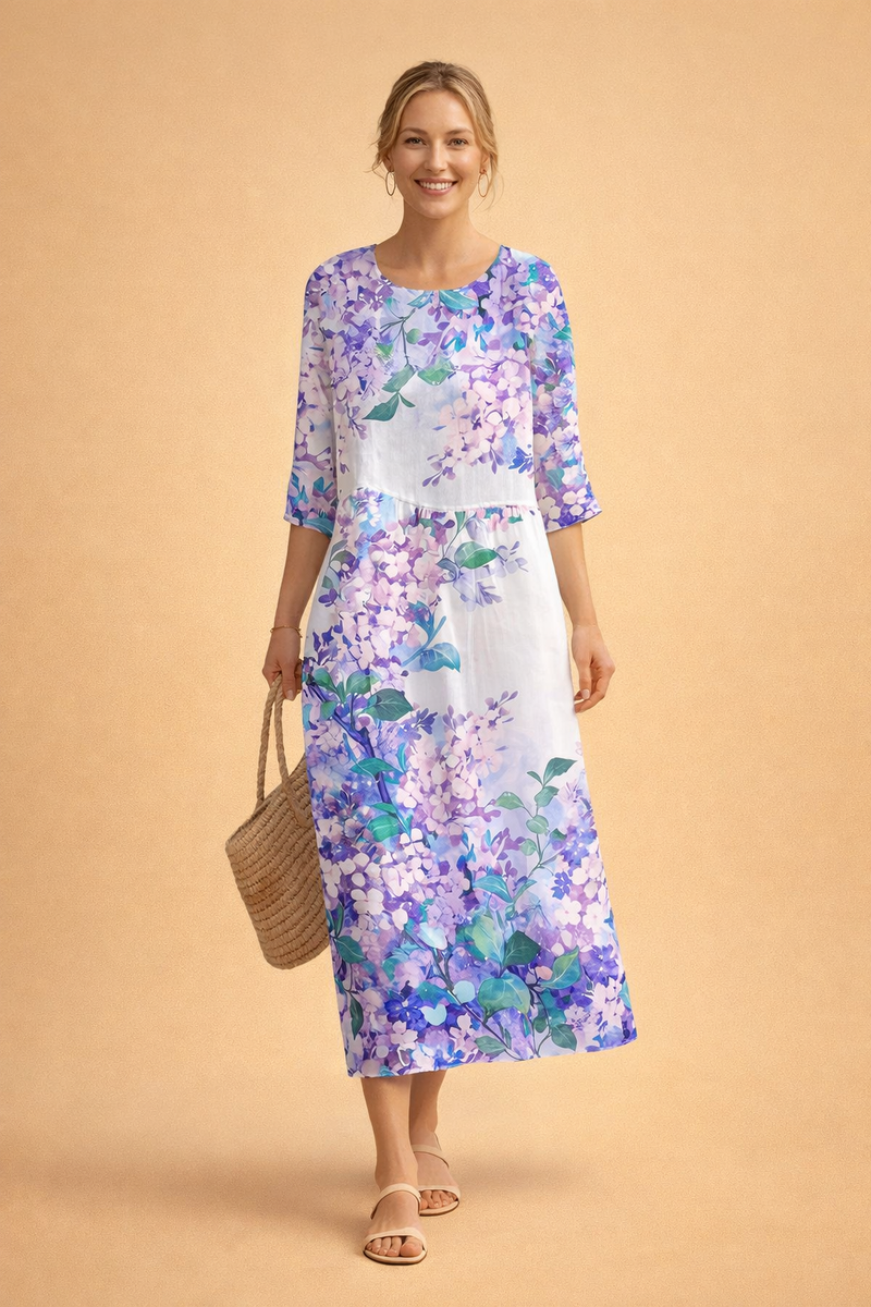 Ladies Elegant Midi Dress with Floral Print and Airy Fit