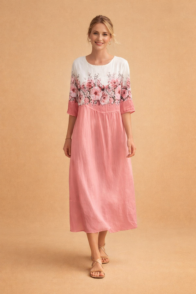 Ladies Elegant Midi Dress with Floral Print and Airy Fit