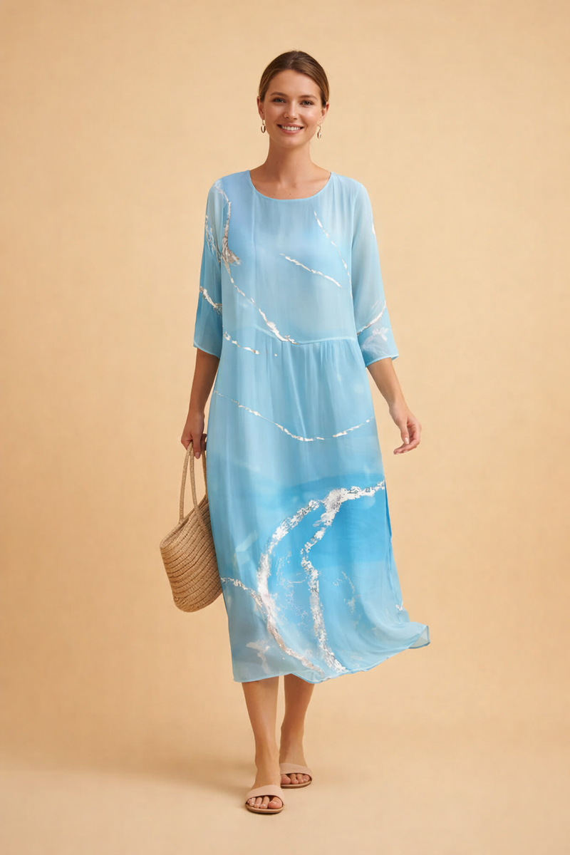 Ladies Elegant Midi Dress with Floral Print and Airy Fit