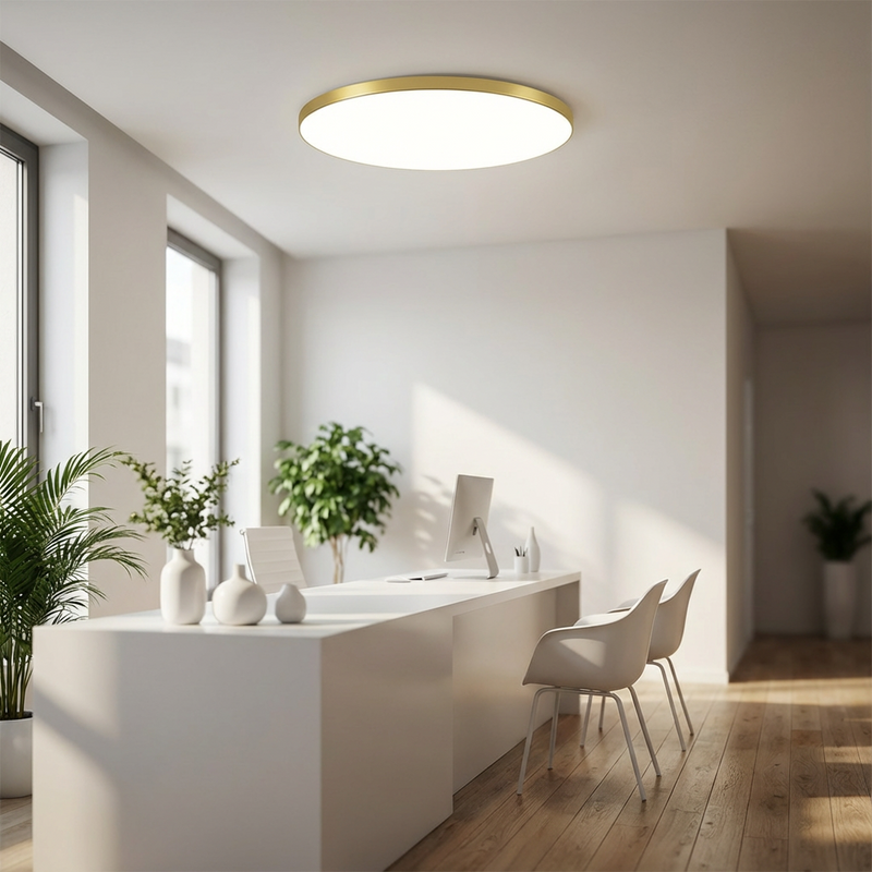 Round LED Ceiling Light with Gold Trim – Slim Design and Soft Light