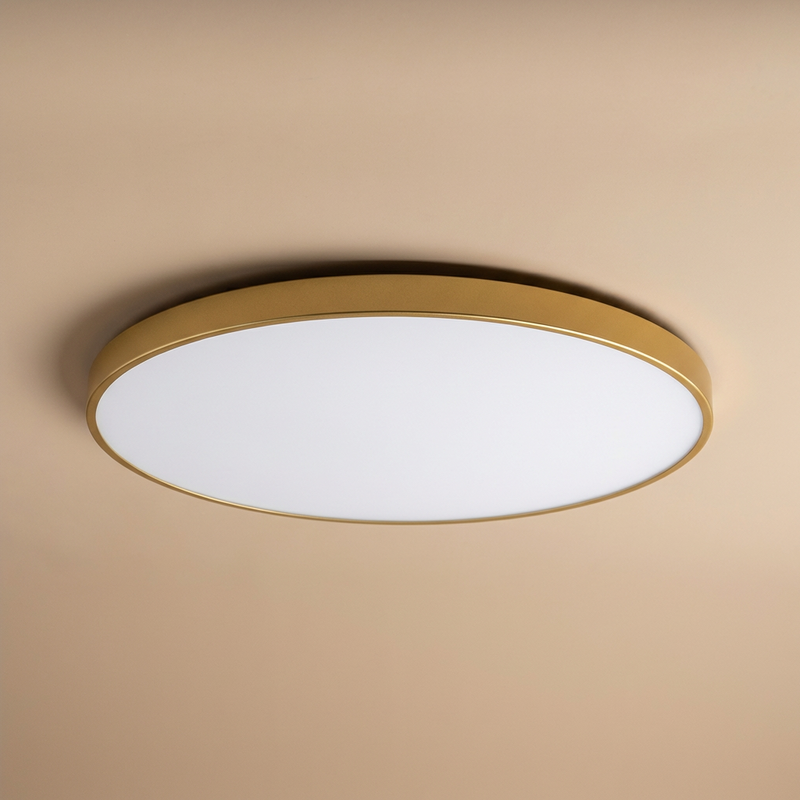 Round LED Ceiling Light with Gold Trim – Slim Design and Soft Light