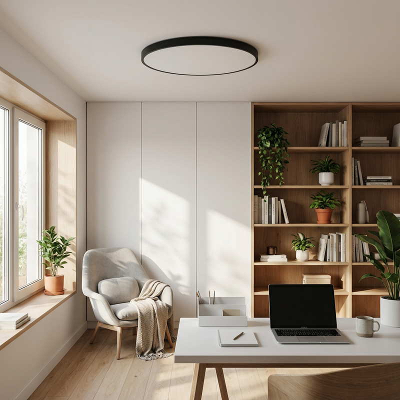 Round LED Ceiling Light with Gold Trim – Slim Design and Soft Light