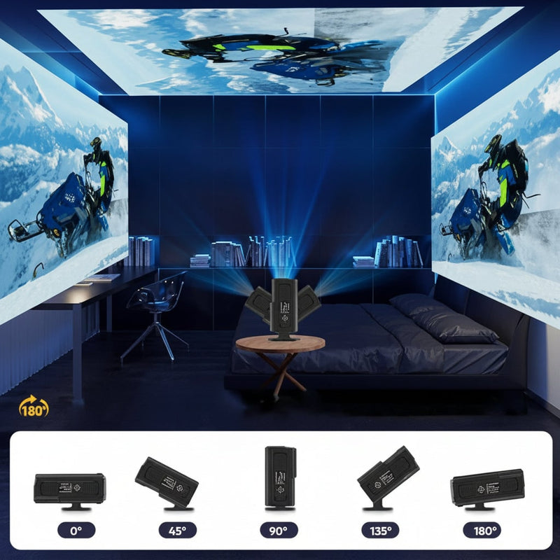 Full HD Mini Projector with Wireless Connectivity and Rotating Stand