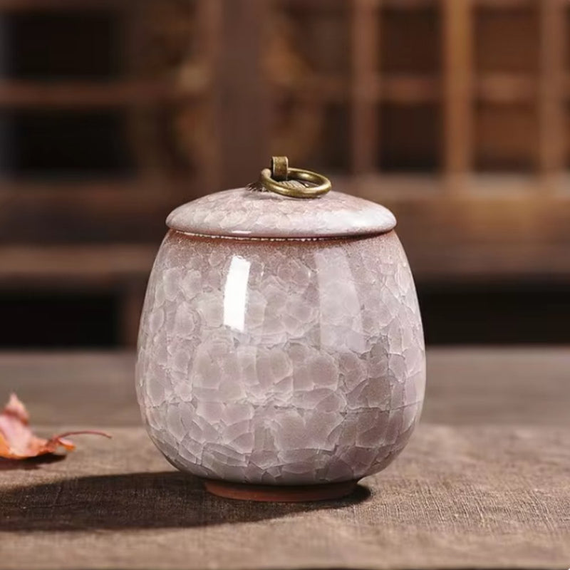 Ceramic Pet Urn with Craquelé Glaze for Ashes Memorial at Home