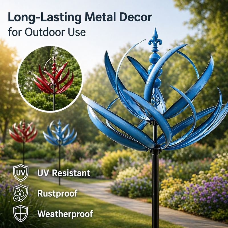 Metal Lotus Kinetic Garden Wind Spinner