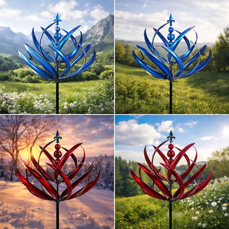 Metal Lotus Kinetic Garden Wind Spinner