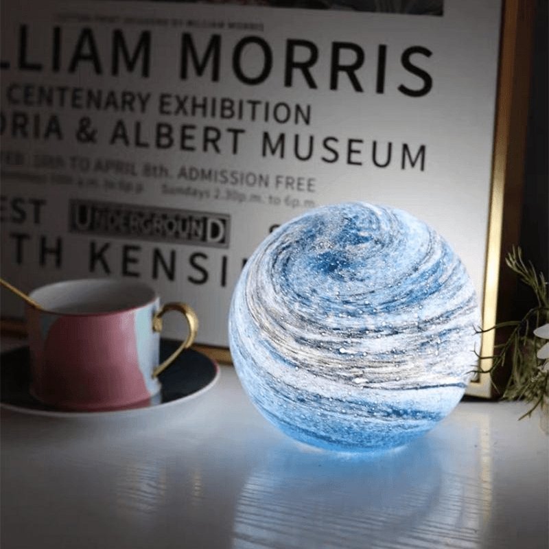 Swirled Glass Sphere LED Table Lamp with USB Power and Remote