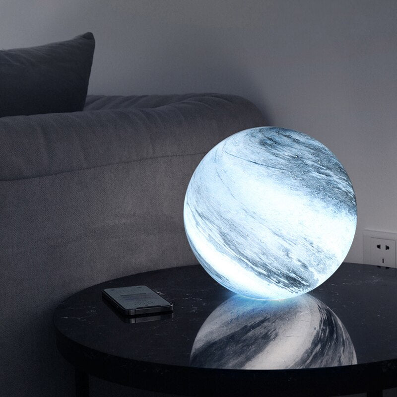 Swirled Glass Sphere LED Table Lamp with USB Power and Remote
