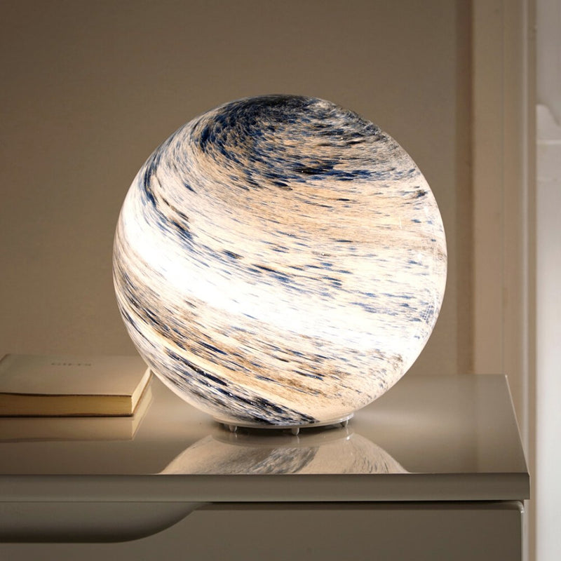 Swirled Glass Sphere LED Table Lamp with USB Power and Remote