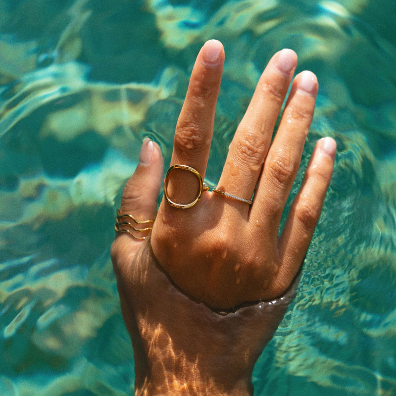 Wave Ring in Stainless Steel with Layered Curved Bands