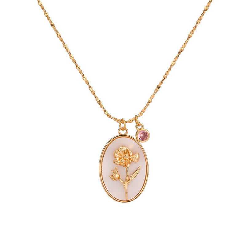 Necklace with Birth Flower Pendant and Decorative Birthstone