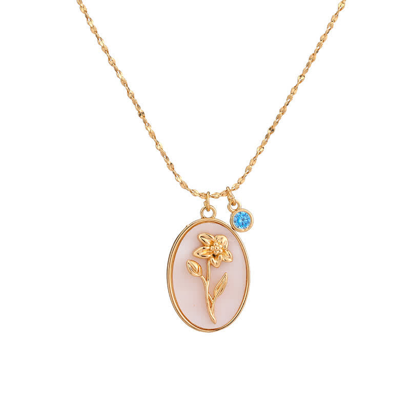 Necklace with Birth Flower Pendant and Decorative Birthstone