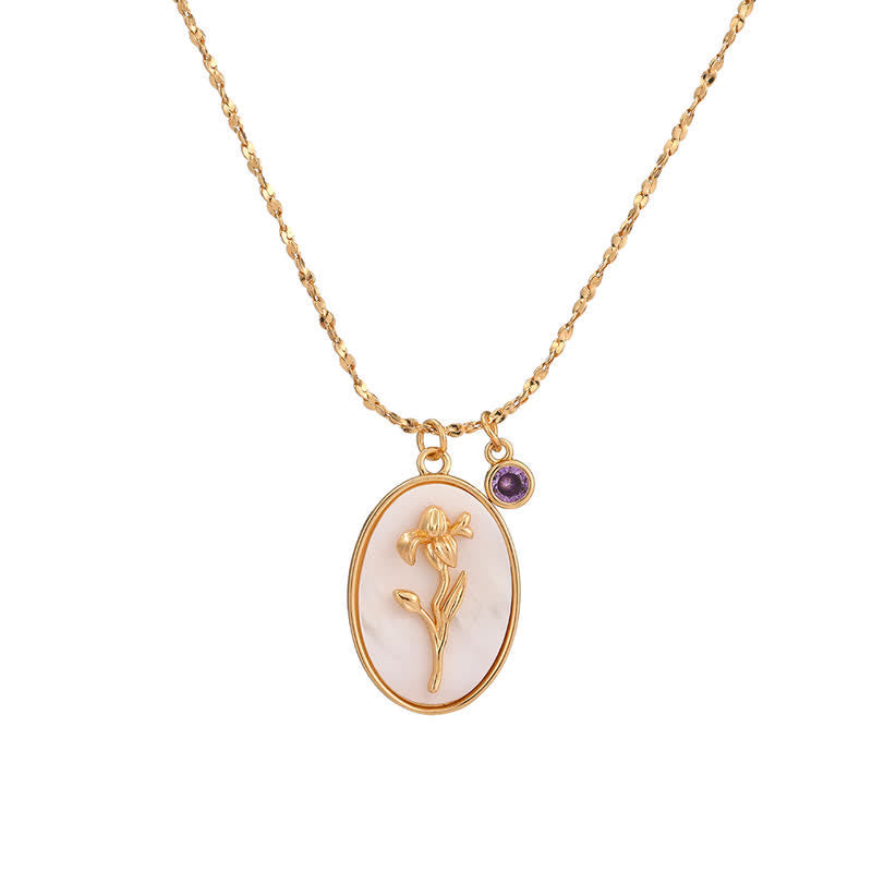 Necklace with Birth Flower Pendant and Decorative Birthstone