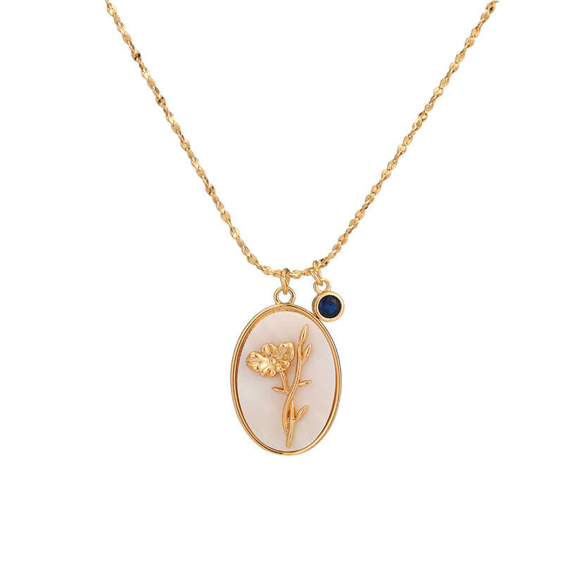 Necklace with Birth Flower Pendant and Decorative Birthstone
