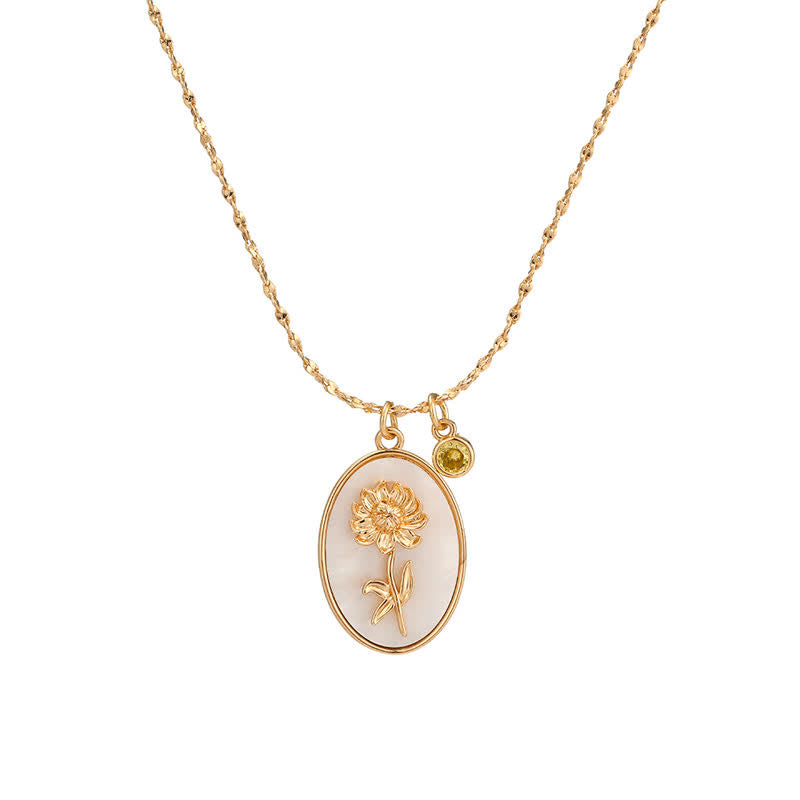 Necklace with Birth Flower Pendant and Decorative Birthstone