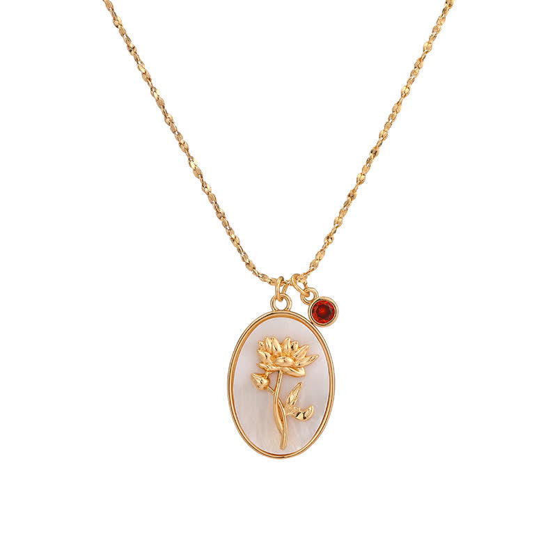 Necklace with Birth Flower Pendant and Decorative Birthstone