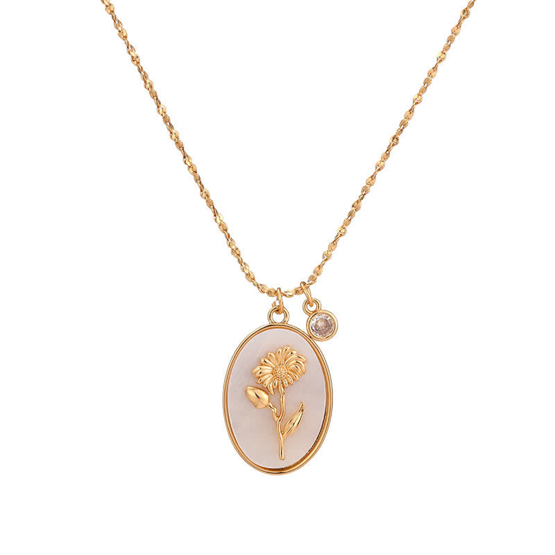 Necklace with Birth Flower Pendant and Decorative Birthstone