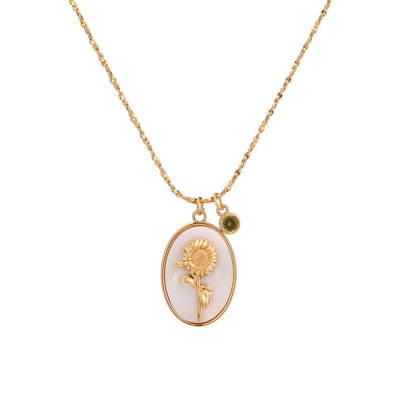 Necklace with Birth Flower Pendant and Decorative Birthstone