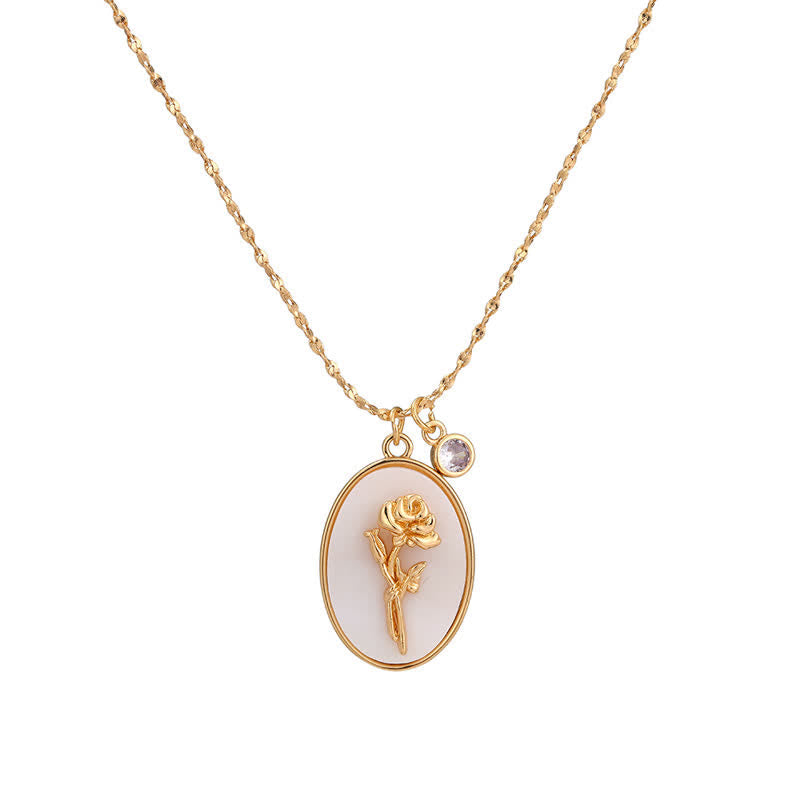Necklace with Birth Flower Pendant and Decorative Birthstone