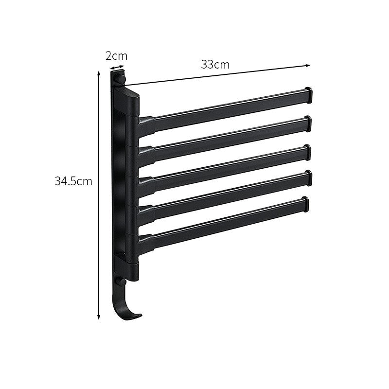 Towel Rack for Bathroom with Five Rotatable Arms and Matte Black Finish