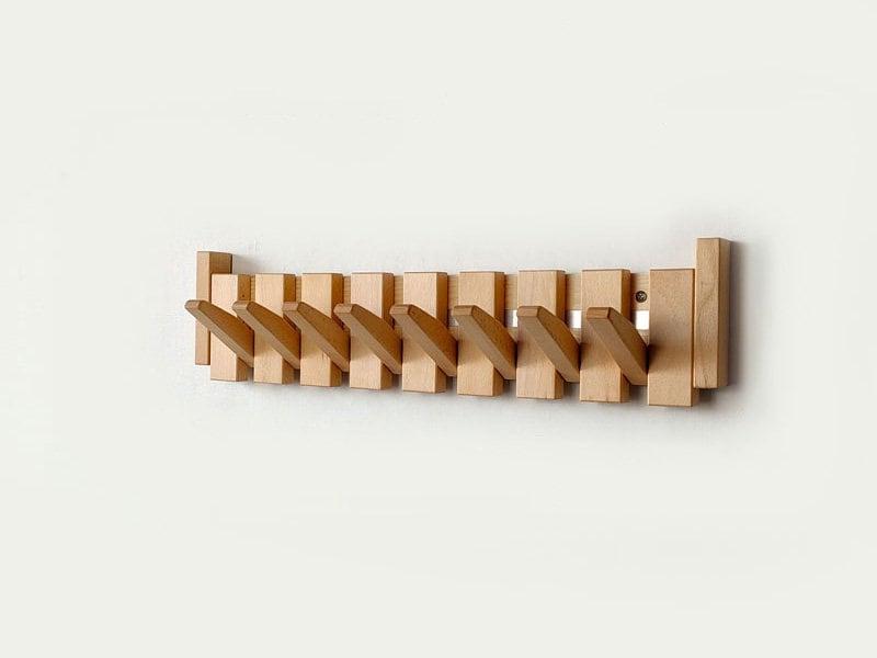 Wall-Mounted Wooden Coat Rack with Foldable Magnetic Hooks