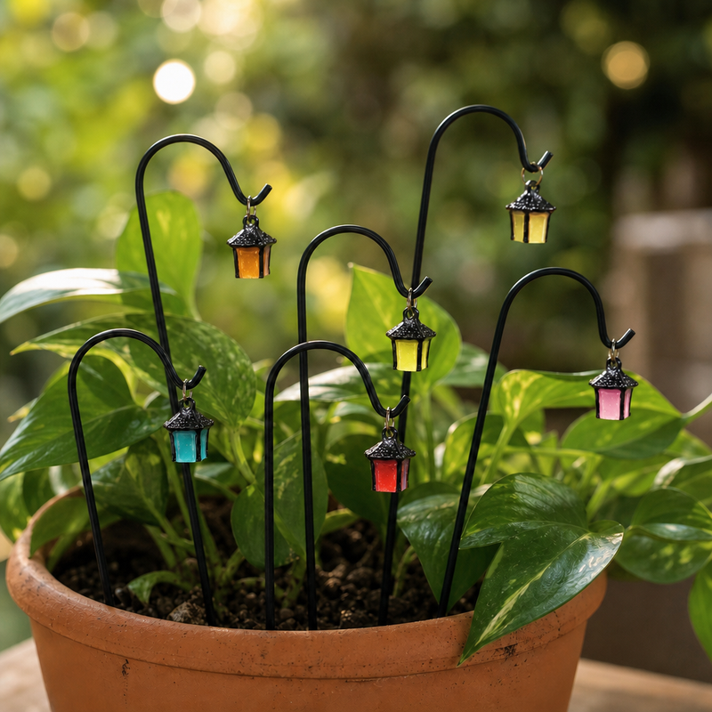 Luminous Mini Lantern Plant Stakes – 7 Piece Set