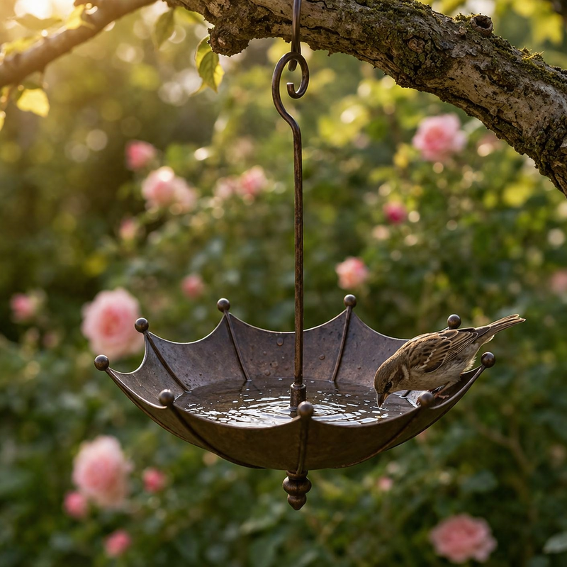Hanging Umbrella Bird Feeder & Bird Bath