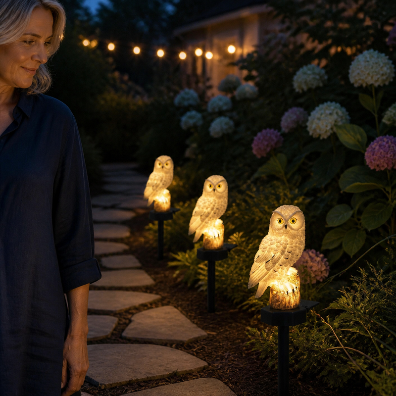 Solar Owl Garden Stake Light with Warm Ambient Glow