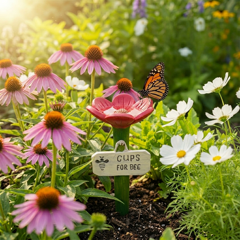 Flower-Shaped Bee & Butterfly Watering Garden Stake