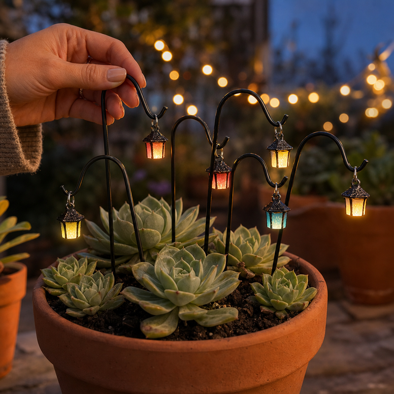 Luminous Mini Lantern Plant Stakes – 7 Piece Set