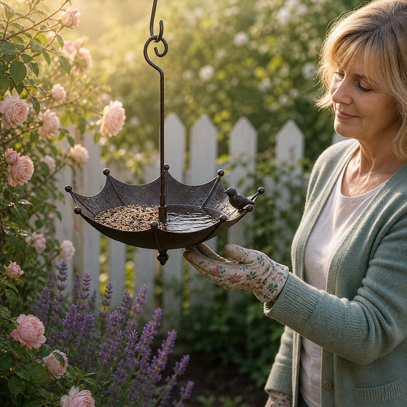 Hanging Umbrella Bird Feeder & Bird Bath