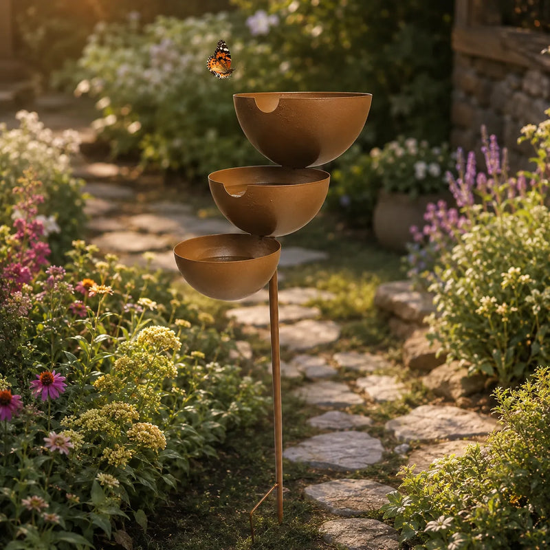 Three-Tier Cascading Bird Bath Garden Stake