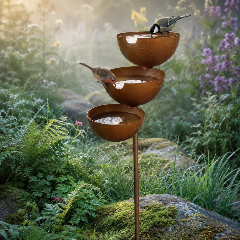 Three-Tier Cascading Bird Bath Garden Stake