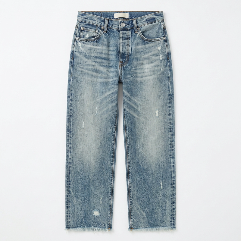 Women’s Cropped Straight-Leg Jeans with Fringed Hem