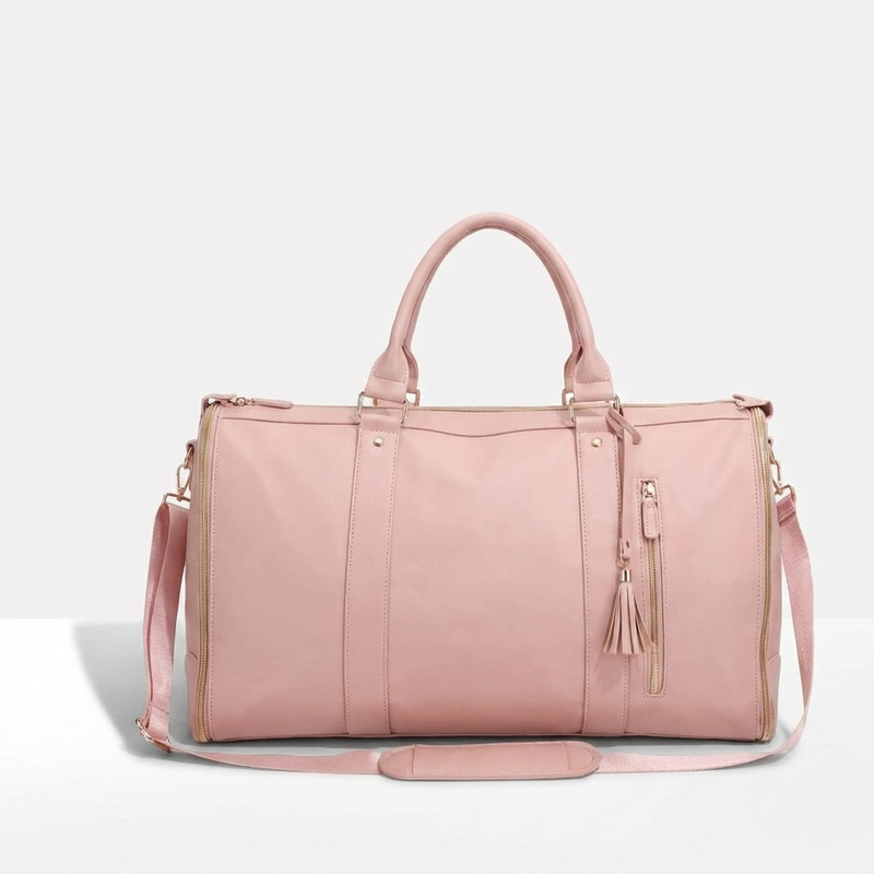 Foldable PU Leather Weekend Travel Bag with Shoulder Straps