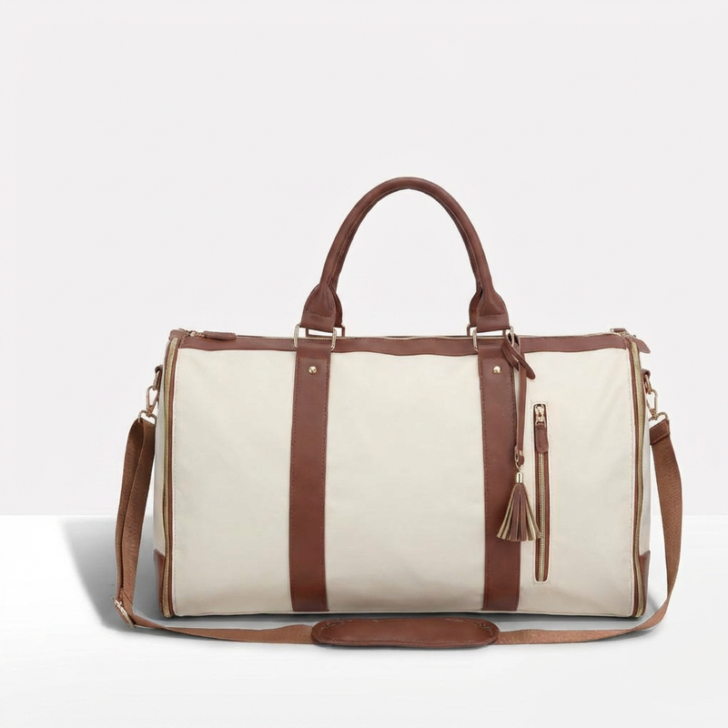 Foldable PU Leather Weekend Travel Bag with Shoulder Straps