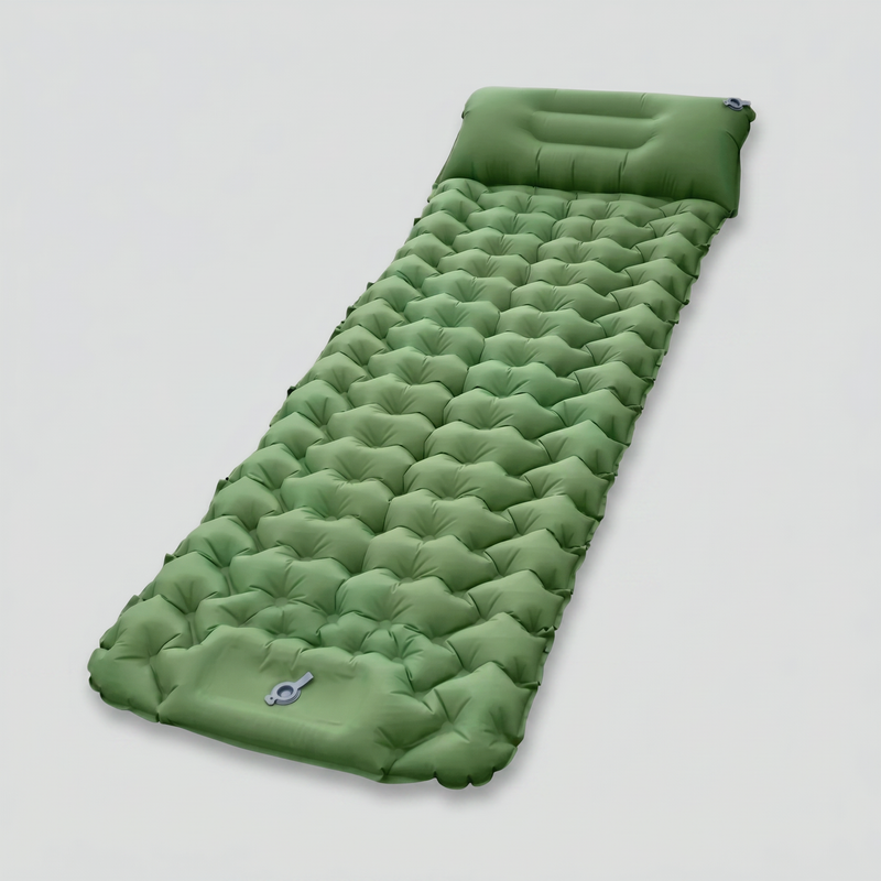 Inflatable Camping Sleeping Mat with Built-In Foot Pump & Pillow