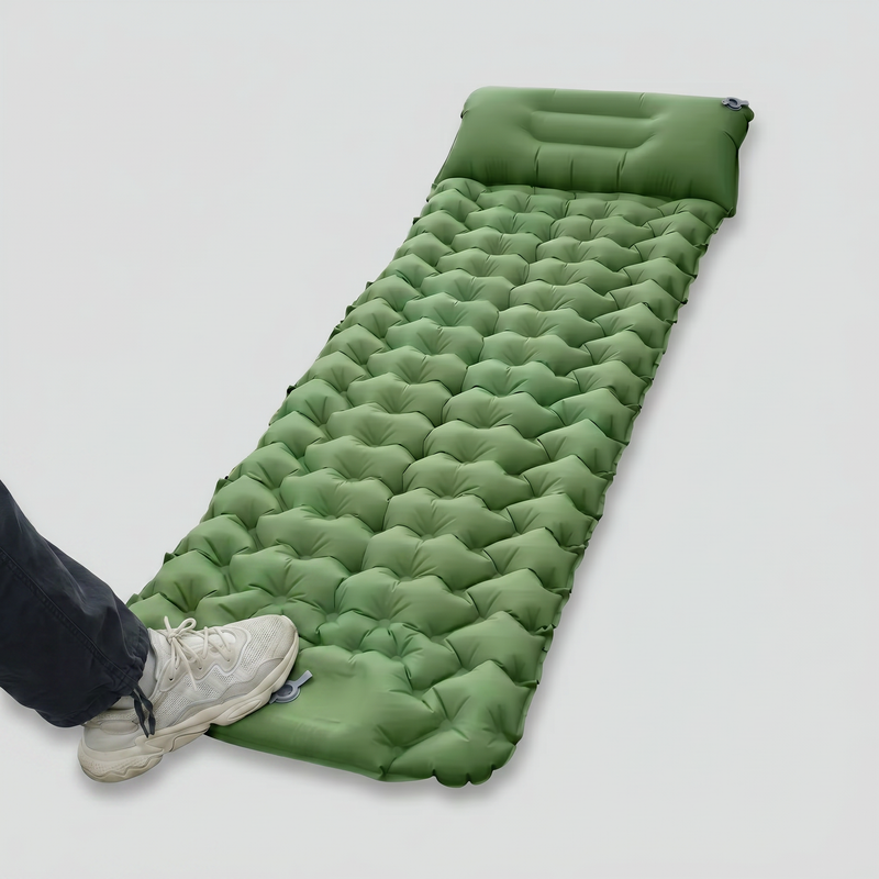 Inflatable Camping Sleeping Mat with Built-In Foot Pump & Pillow