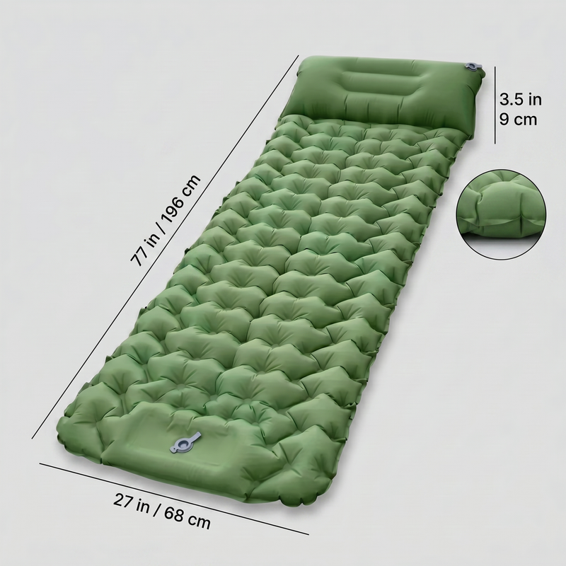 Inflatable Camping Sleeping Mat with Built-In Foot Pump & Pillow