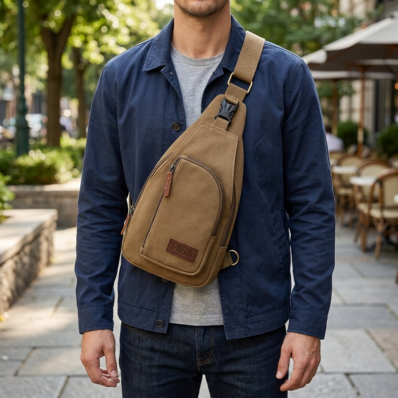 Compact Nylon Crossbody Shoulder Bag with Multiple Zip Compartments