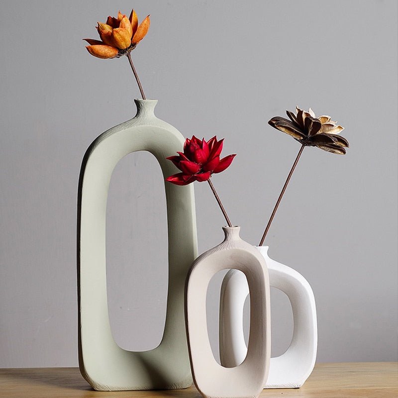 Abstract Hollow Arch Ceramic Vase with Nordic Design