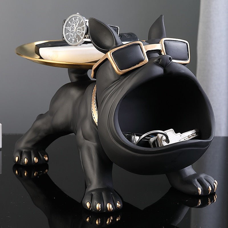 Bulldog Resin Storage Sculpture with Removable Metal Tray
