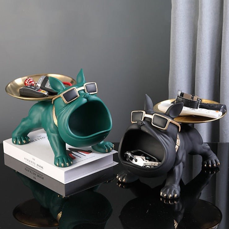 Bulldog Resin Storage Sculpture with Removable Metal Tray