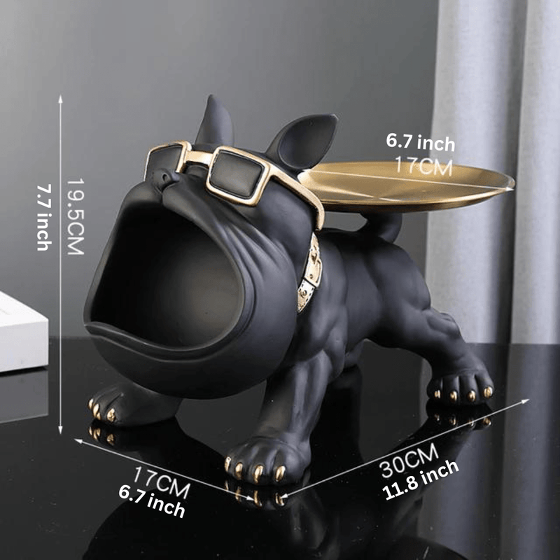 Bulldog Resin Storage Sculpture with Removable Metal Tray