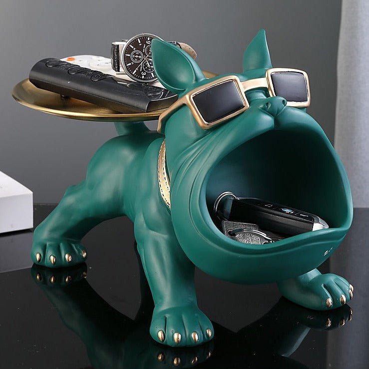 Bulldog Resin Storage Sculpture with Removable Metal Tray