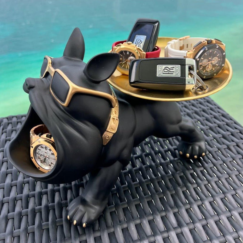 Bulldog Resin Storage Sculpture with Removable Metal Tray