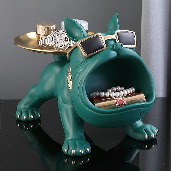 Bulldog Resin Storage Sculpture with Removable Metal Tray