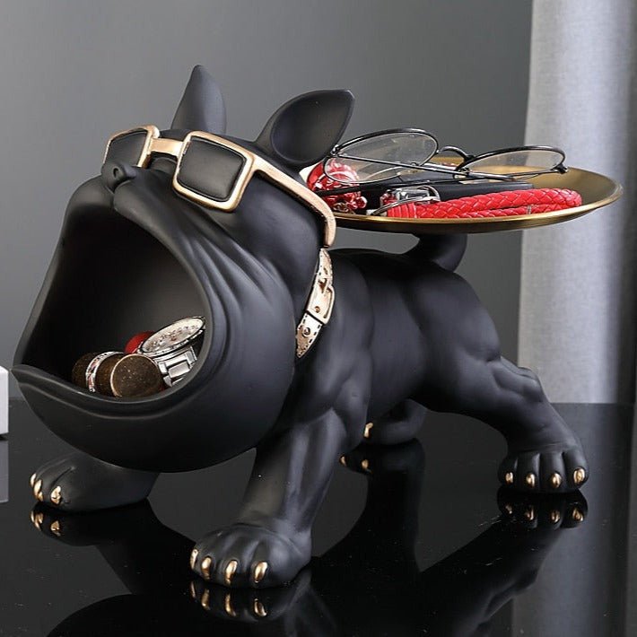 Bulldog Resin Storage Sculpture with Removable Metal Tray