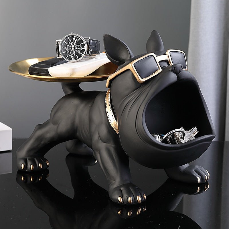 Bulldog Resin Storage Sculpture with Removable Metal Tray